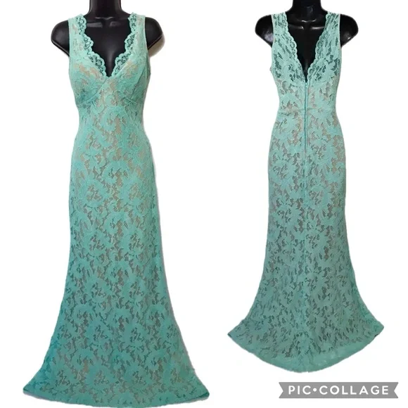 City Triangles Dresses | City Triangles Jr Womens Mint/Nude Floral Lace Formal Prom Dress Evening Gown | Color: Green | Size: 5j | Disneybyrobin's